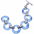 Blue Round Murano Glass & Sterling Silver Bracelet