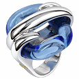 Blue Square Murano Glass & Sterling Silver Ring