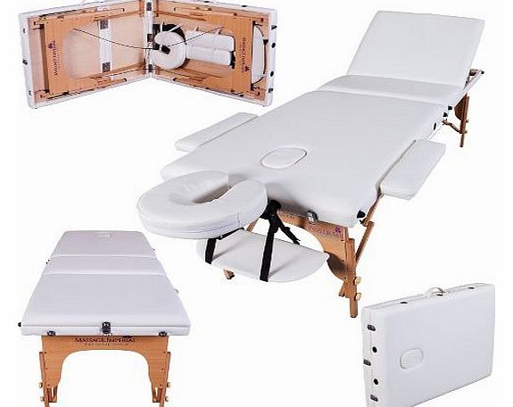 Deluxe Lightweight Ivory White 3-Section Portable Massage Table Couch Bed Reiki