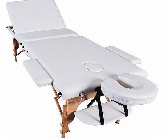 Deluxe Professional Ivory White 3-Section Portable Massage Table Couch Bed Reiki