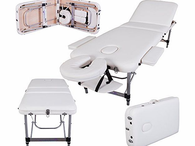 Lightweight Professional Mayfair Aluminium 12 Kg - Ivory White 3-Section Portable Massage Table Couch Bed Spa With Free Massage Table Cover 5cm/2`` High Density Foam