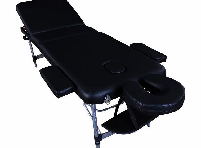 Lightweight Professional Mayfair Aluminium 12Kg - Black 3-Section Portable Massage Table Couch Bed Spa With Free Massage Table Cover 5cm/2`` High Density Foam
