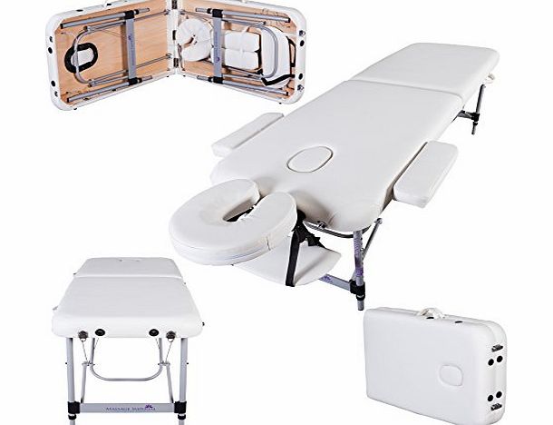Ultra Lightweight Professional Knightsbridge Aluminium 10Kg 2-Section Ivory White Portable Massage Table Couch Bed Spa With 5cm/2`` High Density Foam