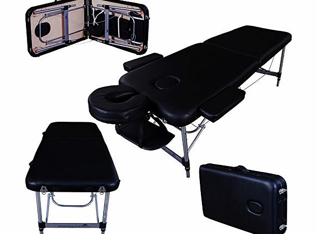 Ultra Lightweight Professional Knightsbridge Aluminium 10Kg Black 2-Section Portable Massage Table Couch Bed Spa With 5cm/2`` High Density Foam