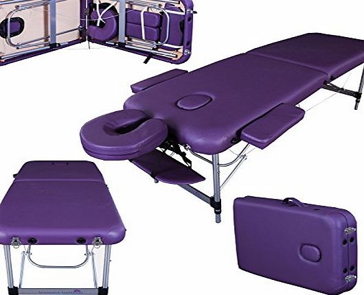 Ultra Lightweight Professional Knightsbridge Aluminium 10Kg Purple 2-Section Portable Massage Table Couch Bed Spa With 5cm/2`` High Density Foam