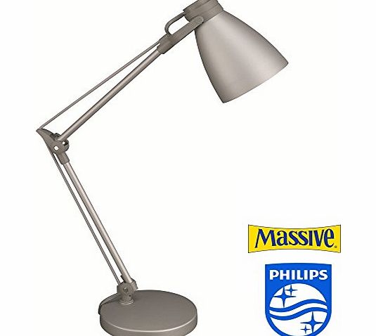 Massive Philips Massive Brand Benjamin 3 Joints Adjustable Table Desk Lamp 40W Reach 52 cm Height in Elegant Silver (No light bulb included)