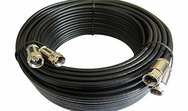 15m Twin Satellite Shotgun Cable Extension Kit with Premium Fitted Compression F Connectors for Sky and Freesat - Black
