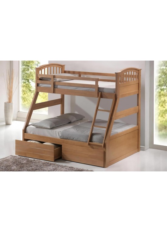 Three Sleeper Bunk Bed-Oak + Under