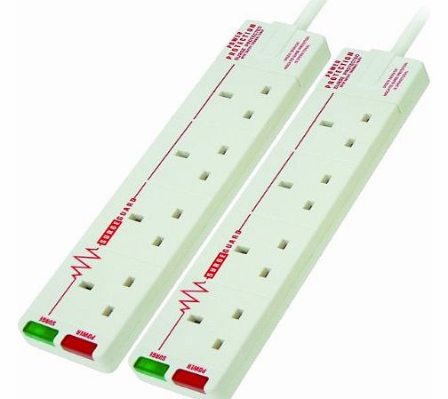 SRG42/2 4-Gang Surge Protected with 2m Extension Lead - White (Twin Pack)