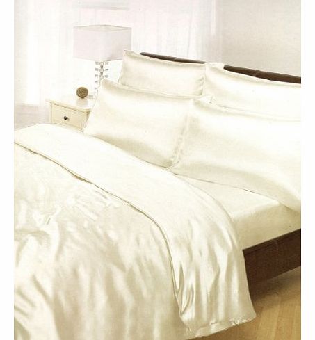 Matching Bedrooms Luxury Satin Cream Double Bedding Set Includes Duvet Cover, Fitted Sheet and 4 Pillowcases