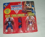 American Gladiators Figures ( about 3.75` inches tall ) Blue Challenger vs Gladiater Laser By Mattel in 1991 - packet is in poor condition