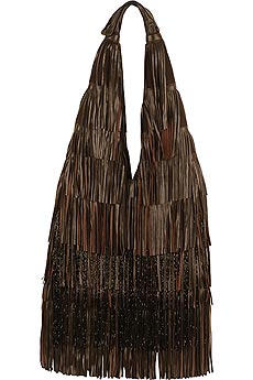 Beaded fringed hobo bag