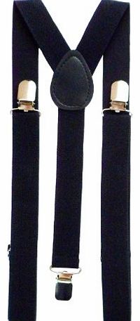 Max-MPH Plain Coloured Trouser Braces Suspenders - Black, White, Red (Black)