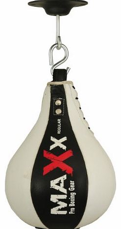 Maxx BLk/W Genuine Leather Speed Ball & FREE Swivel Boxing Punch bag speed bag