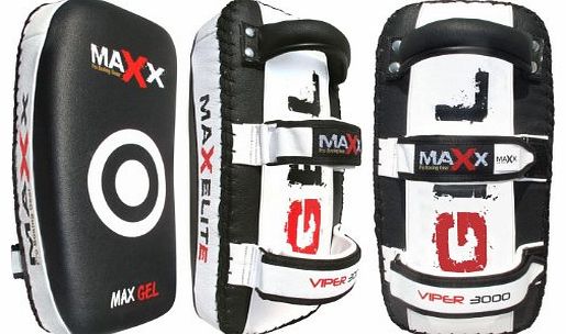 Pair of blk/white Curved Gel Leather Thai Pad Kick boxing bag MMA training arm pad set