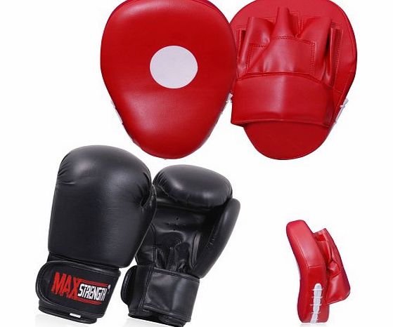 Max Strength Curved Focus Pads Red   Black Boxing Gloves Rex Leather 8oz