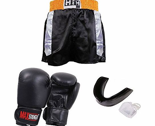 Max Strength LARGE, BOXING SHORT BLACK , BOXING GLOVES REX LEATHER, GUM SHEET SENIOR BLACK