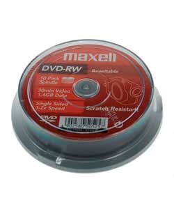 30 Minute DVD-RW 10 Disc Spindle Pack
