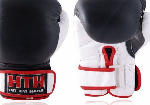 MAXSTRENGTH  Real Leather Professional Boxing Gloves - Black/White/Red, 12 oz