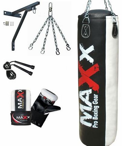 Maxx Punchbags 5pcs Punch bag set 5ft blk/Red Rex Leather boxing punchbag wall Bracket 