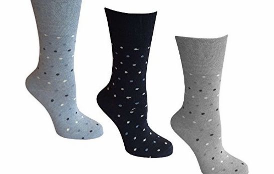 Maybury Socks Womens Socks, Soft cuff, 3 Pairs of Assorted Spotted socks, 4-8 UK, 37-42 EU, Light Hold honeycomb top, ideal elastic free Diabetic Socks