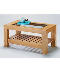 Oak Veneer and Glass Coffee Table