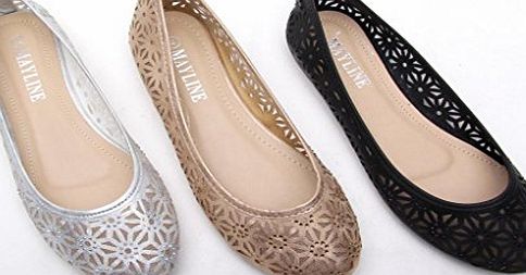 MAYLINE Women Ladies Cut Out Mesh Ballets Dolly Flats Shoes Ballerinas Pumps Size UK 3-8
