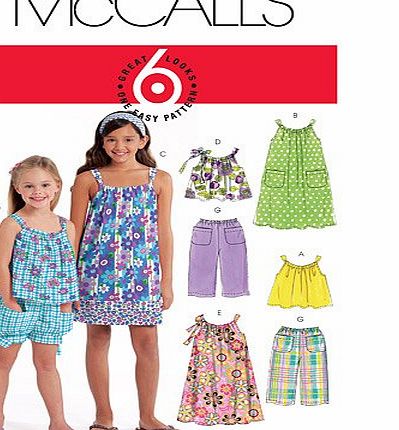 McCalls Patterns M5797 Size CHJ 7-8-10-12-14 Childrens/ Girls Tops, Dresses, Shorts and Pants, Pack of 1, White