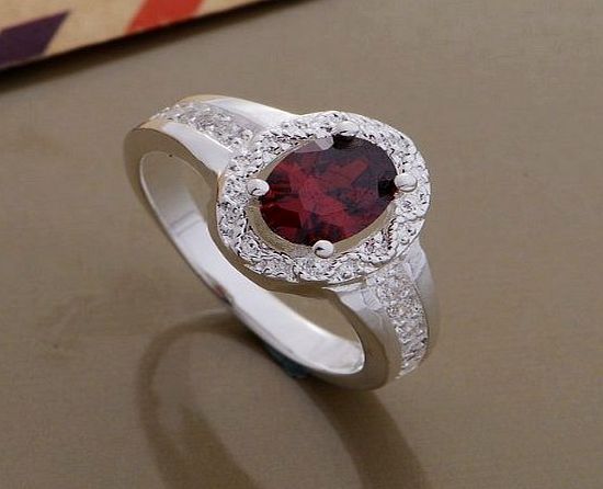 Mcitymall Ladies Blood Red Ring With Brilliant Round Crystal 925 Silver Platedwith velvet pouch