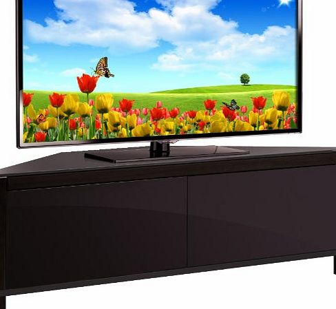 MDA Designs Volans Tru-Corner Remote Friendly Beam Thru Glass Walnut/ Black Reversible Panel 2-Door LCD/Plasma/LED TV Corner Cabinet