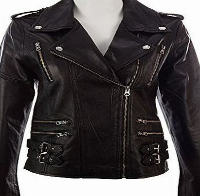 MDK Womens SUPER SOFT REAL Leather Asymmetric Multi Zip Fitted BIKER Jacket by MDK 3XL