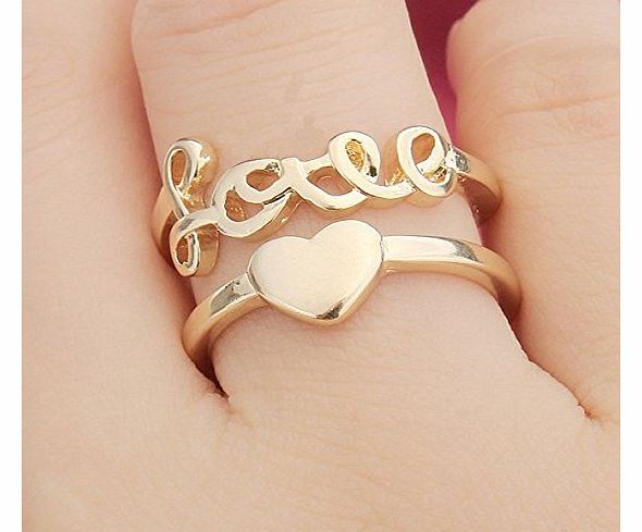 Meawmeaw Store Gold Plated Love Letter Heart Finger Ring Double Layers Opening Ring Meawmeaw Store