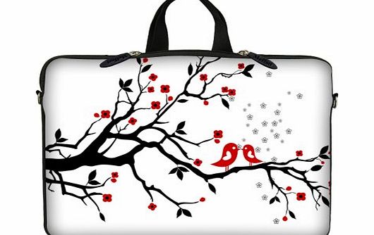 MeeNY 15 15.6 inch Laptop Sleeve with Hidden Handle amp; Eyelets (D Ring Hook) Bag Carrying Case for Macbook, Acer, Asus, Dell, Hp, Sony, Toshiba, and more - Loving Bird Design