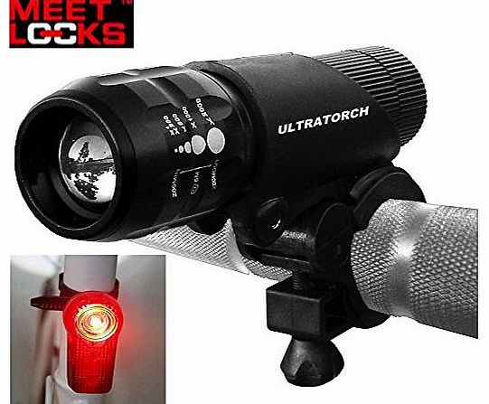 CREE Q5 240 Lumens LED Ultra Bike Headlight and Taillight Combination, USB Recharge battery & AAA Batteries Two Ways Power Supports.