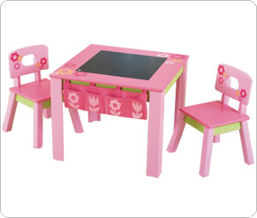 Mega Bloks Wooden Table and Chairs - Pink