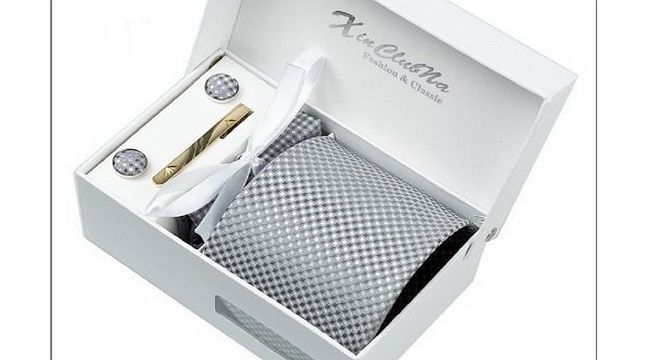 Mega-shop Mens tie, Handkerchief, stickpin and Cufflinks fashion business gift box set (Gray woven)