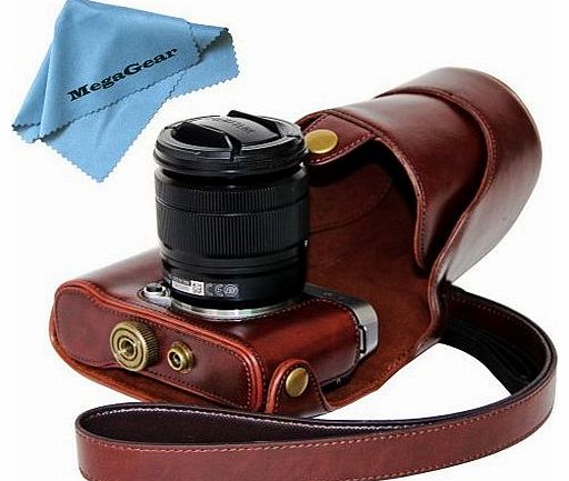 ``Ever Ready`` Protective Dark Brown Leather Camera Case , Bag for Fujifilm X-M1 (XM1, X-a1) Compact System with 16-50mm Lens