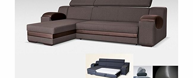 UNIVERSAL HAND CORNER SOFA BED - MADRIT - BROWN FABRIC amp; FAUX LEATHER 260CM (Brown, 260 CM)