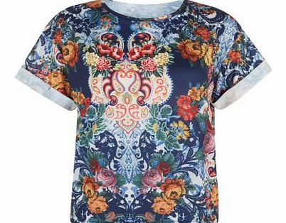 Meme Navy Floral Print Boxy T-Shirt 3290594