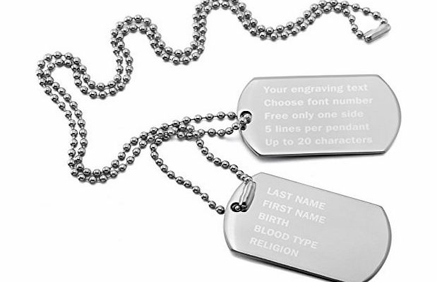 MeMeDIY Silver Stainless Steel Pendant Necklace Double Dog Tag 23 Inch Chain ,come with Chain - Customized Engraving