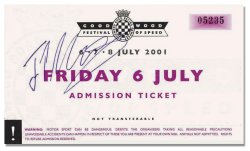Juan Pablo Montoya Signed Goodwood 2001 Ticket