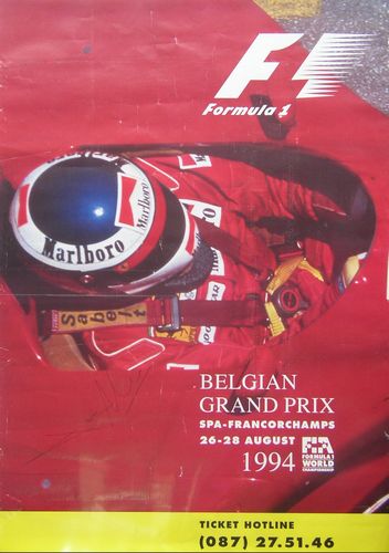 Belgian Grand Prix 1994 Programme Poster Signed By Jean Alesi