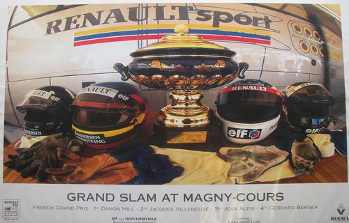Memorabilia Posters Renault ``Grand Slam`` Helmets of Hill- Villeneuve-Alesi-Berger Poster