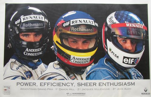 Memorabilia Posters Renault ``Power- Efficiency -Enthusiasm- Hill-Villeneuve-Alesi Poster
