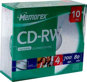 Memorex CD-RW 80 min - 1- 4x Speed 10 Pack in Slim Jewel Cases