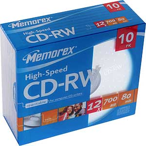 memorex CD-RW High Speed 12x 700MB - Slim Jewel Cases - 10 Pack