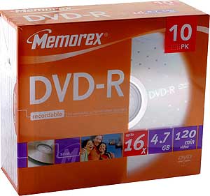 Memorex DVD-R 4.7GB 16x Professional - In Slim Jewel Cases - 10 Pack - WOW PRICE!