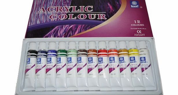 Memory Professional Artists Acrylic Paint Set, 12 Colours in 12ml Aluminium Tubes, Retail Packed
