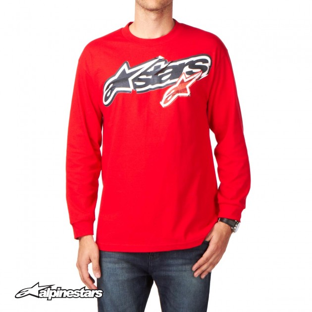Mens Alpinestars Stuck Long Sleeve T-Shirt - Red