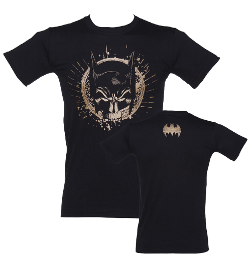 Mens Black Batman Gold Skull Mask T-Shirt